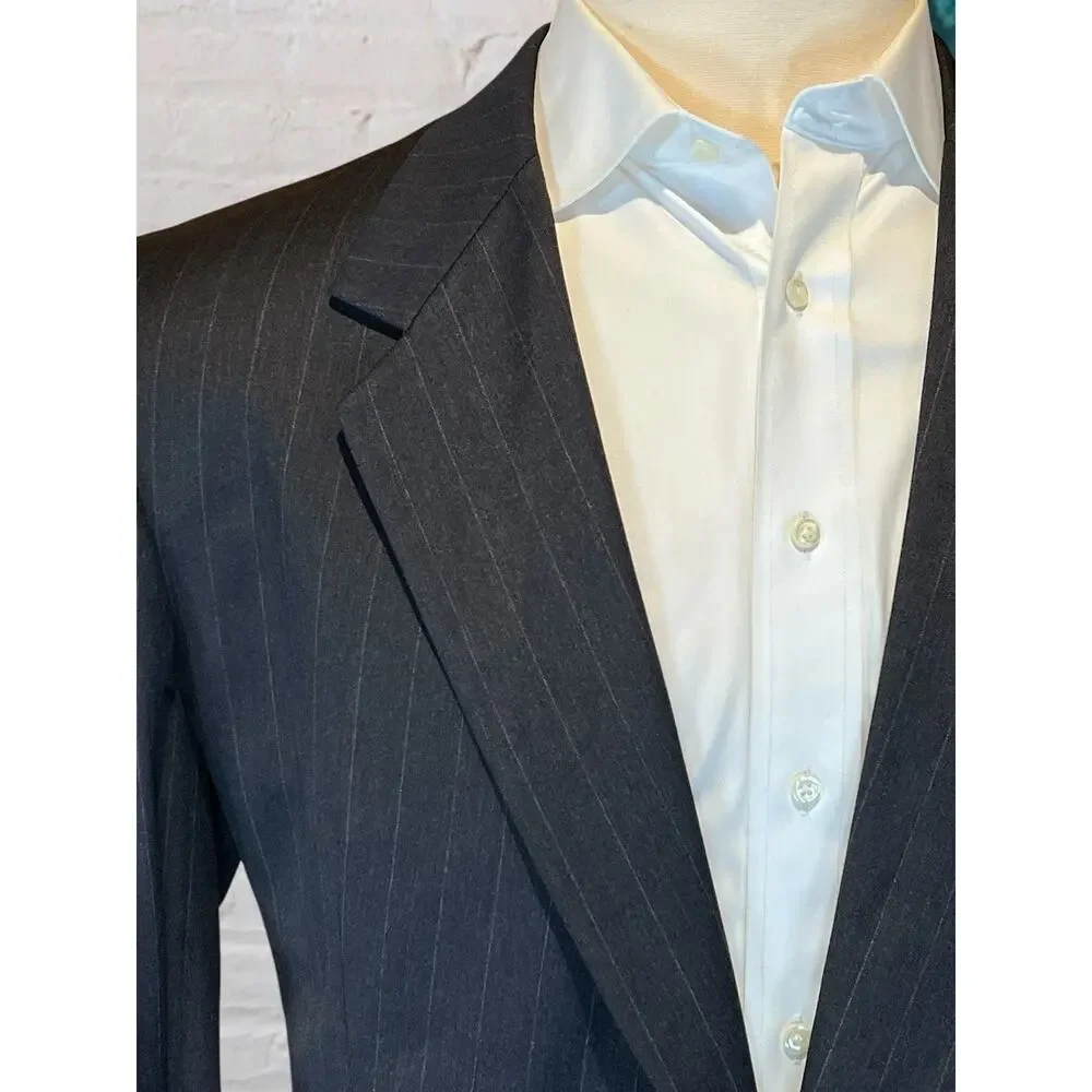 Hart Schaffner Marx Gold Trumpeter 43L 38x30 Gray Stripe Suit Virgin Wool - Picture 4 of 16